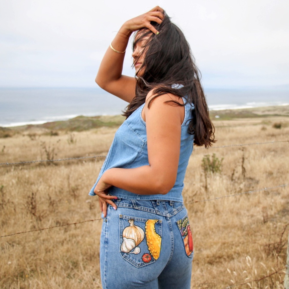 Vintage Embroidered Denim Sleeveless Top - Picture 3 of 6